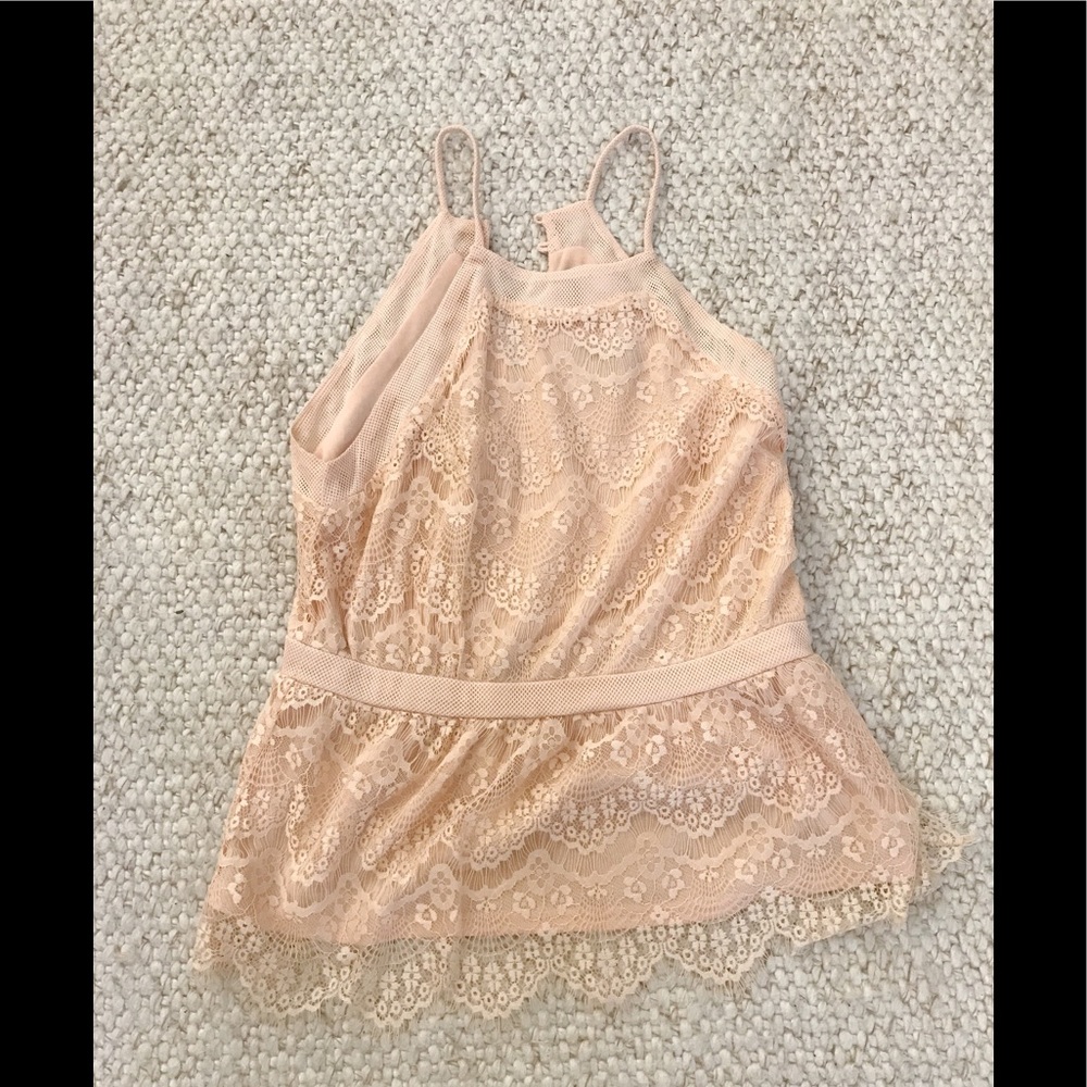 Peachy lace top with back buttons.